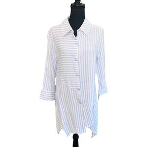 Soft Surroundings Blue White Striped Asymmetrical Handkerchief Hem Tunic Shirt M